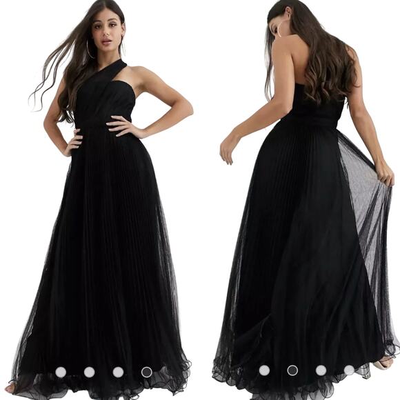 ASOS Tulle Draped One Shoulder Gown Wired Hem Maxi Dress Black NEW Womens 6 Tall - Picture 1 of 8